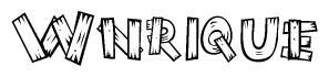 The image contains the name Wnrique written in a decorative, stylized font with a hand-drawn appearance. The lines are made up of what appears to be planks of wood, which are nailed together