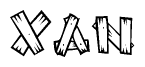 The clipart image shows the name Xan stylized to look as if it has been constructed out of wooden planks or logs. Each letter is designed to resemble pieces of wood.
