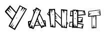 The image contains the name Yanet written in a decorative, stylized font with a hand-drawn appearance. The lines are made up of what appears to be planks of wood, which are nailed together
