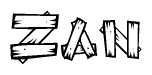 The clipart image shows the name Zan stylized to look like it is constructed out of separate wooden planks or boards, with each letter having wood grain and plank-like details.