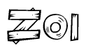 The clipart image shows the name Zoi stylized to look as if it has been constructed out of wooden planks or logs. Each letter is designed to resemble pieces of wood.