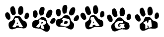 The image shows a row of animal paw prints, each containing a letter. The letters spell out the word Ardagh within the paw prints.