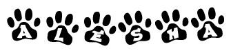The image shows a row of animal paw prints, each containing a letter. The letters spell out the word Alesha within the paw prints.