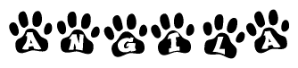 The image shows a series of animal paw prints arranged horizontally. Within each paw print, there's a letter; together they spell Angila
