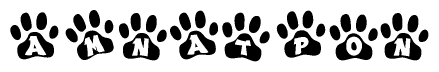The image shows a row of animal paw prints, each containing a letter. The letters spell out the word Amnatpon within the paw prints.