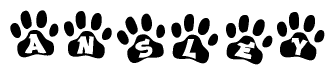 The image shows a row of animal paw prints, each containing a letter. The letters spell out the word Ansley within the paw prints.