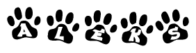 The image shows a series of animal paw prints arranged horizontally. Within each paw print, there's a letter; together they spell Aleks