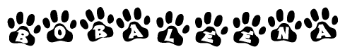 The image shows a series of animal paw prints arranged horizontally. Within each paw print, there's a letter; together they spell Bobaleena
