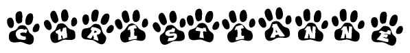 The image shows a row of animal paw prints, each containing a letter. The letters spell out the word Christianne within the paw prints.