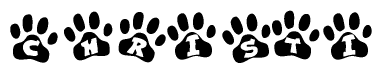 The image shows a series of animal paw prints arranged horizontally. Within each paw print, there's a letter; together they spell Christi