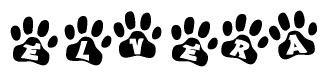The image shows a row of animal paw prints, each containing a letter. The letters spell out the word Elvera within the paw prints.