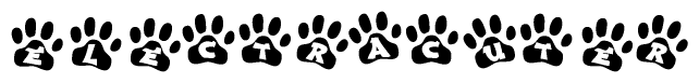 The image shows a row of animal paw prints, each containing a letter. The letters spell out the word Electracuter within the paw prints.