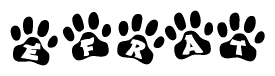 The image shows a series of animal paw prints arranged in a horizontal line. Each paw print contains a letter, and together they spell out the word Efrat.