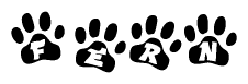 The image shows a series of animal paw prints arranged horizontally. Within each paw print, there's a letter; together they spell Fern