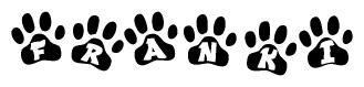 The image shows a series of animal paw prints arranged horizontally. Within each paw print, there's a letter; together they spell Franki