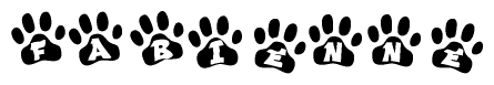 The image shows a row of animal paw prints, each containing a letter. The letters spell out the word Fabienne within the paw prints.