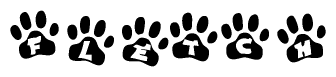 The image shows a series of animal paw prints arranged horizontally. Within each paw print, there's a letter; together they spell Fletch