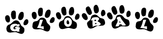 The image shows a series of animal paw prints arranged in a horizontal line. Each paw print contains a letter, and together they spell out the word Global.