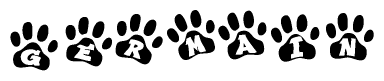 The image shows a row of animal paw prints, each containing a letter. The letters spell out the word Germain within the paw prints.