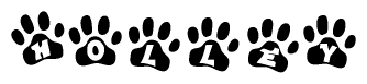 The image shows a row of animal paw prints, each containing a letter. The letters spell out the word Holley within the paw prints.
