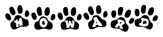 The image shows a row of animal paw prints, each containing a letter. The letters spell out the word Howard within the paw prints.
