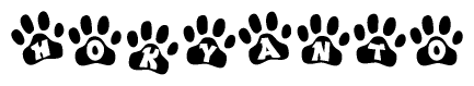 The image shows a series of animal paw prints arranged horizontally. Within each paw print, there's a letter; together they spell Hokyanto