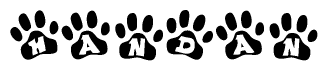 The image shows a series of animal paw prints arranged horizontally. Within each paw print, there's a letter; together they spell Handan