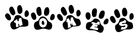 The image shows a series of animal paw prints arranged horizontally. Within each paw print, there's a letter; together they spell Homes