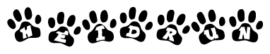 The image shows a series of animal paw prints arranged horizontally. Within each paw print, there's a letter; together they spell Heidrun
