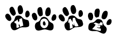 The image shows a row of animal paw prints, each containing a letter. The letters spell out the word Home within the paw prints.