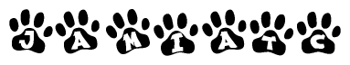The image shows a series of animal paw prints arranged horizontally. Within each paw print, there's a letter; together they spell Jamiatc