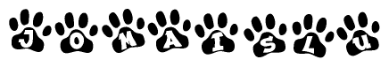 The image shows a series of animal paw prints arranged horizontally. Within each paw print, there's a letter; together they spell Jomaislu