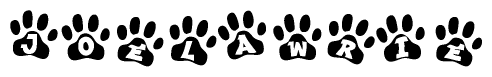 The image shows a series of animal paw prints arranged horizontally. Within each paw print, there's a letter; together they spell Joelawrie