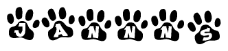 The image shows a series of animal paw prints arranged horizontally. Within each paw print, there's a letter; together they spell Jannns
