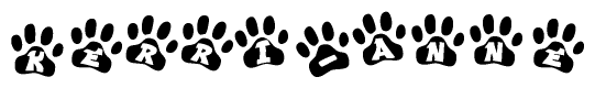 The image shows a series of animal paw prints arranged horizontally. Within each paw print, there's a letter; together they spell Kerri-anne