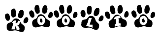 The image shows a series of animal paw prints arranged horizontally. Within each paw print, there's a letter; together they spell Koolio