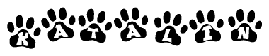 The image shows a series of animal paw prints arranged horizontally. Within each paw print, there's a letter; together they spell Katalin