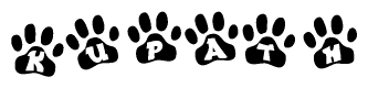 The image shows a row of animal paw prints, each containing a letter. The letters spell out the word Kupath within the paw prints.