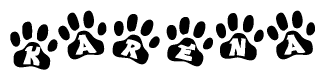 The image shows a row of animal paw prints, each containing a letter. The letters spell out the word Karena within the paw prints.