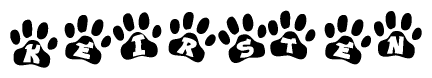 The image shows a series of animal paw prints arranged horizontally. Within each paw print, there's a letter; together they spell Keirsten