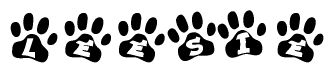 The image shows a series of animal paw prints arranged horizontally. Within each paw print, there's a letter; together they spell Leesie