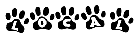 The image shows a series of animal paw prints arranged horizontally. Within each paw print, there's a letter; together they spell Local
