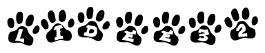 The image shows a series of animal paw prints arranged horizontally. Within each paw print, there's a letter; together they spell Lidee32