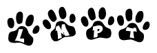 The image shows a series of animal paw prints arranged horizontally. Within each paw print, there's a letter; together they spell Lmpt