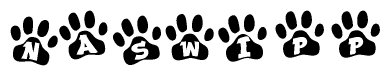The image shows a series of animal paw prints arranged horizontally. Within each paw print, there's a letter; together they spell Naswipp