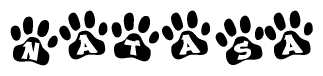 The image shows a series of animal paw prints arranged horizontally. Within each paw print, there's a letter; together they spell Natasa