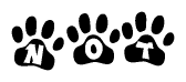 The image shows a series of animal paw prints arranged horizontally. Within each paw print, there's a letter; together they spell Not