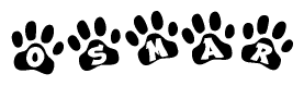 The image shows a series of animal paw prints arranged horizontally. Within each paw print, there's a letter; together they spell Osmar