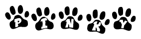 The image shows a row of animal paw prints, each containing a letter. The letters spell out the word Pinky within the paw prints.