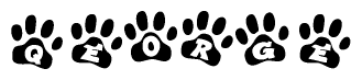 The image shows a row of animal paw prints, each containing a letter. The letters spell out the word Qeorge within the paw prints.